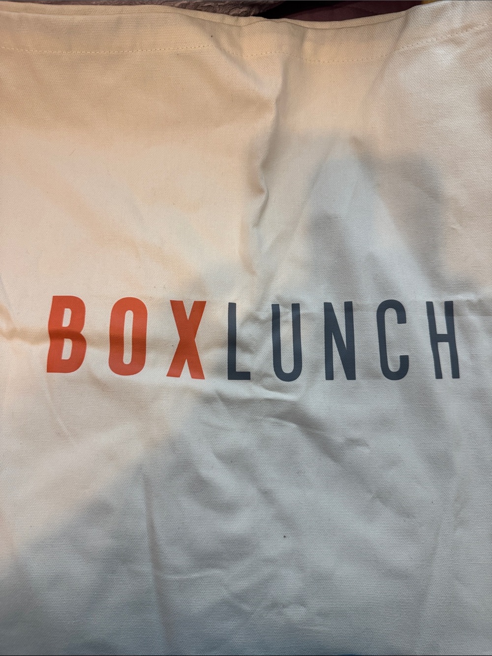 BoxLunch Logo Tote Bag in Cream with Orange and Black Branding
